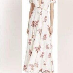 Sadie & Sage White Maxi Dress with Red Floral Design